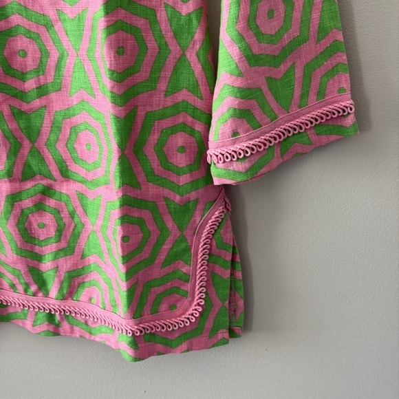 Sail to Sable 100% Linen V Neck Trim Embroidered Tunic Long Sleeve Pink Size XS - Picture 5 of 11